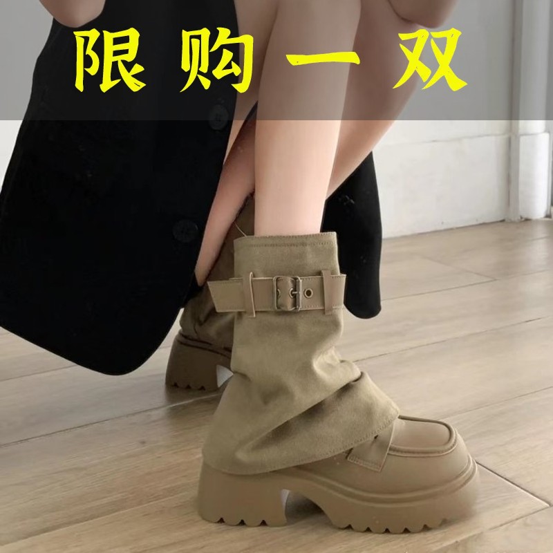 红蜻蜓牌两穿短靴女2023辣妹秋季新款帅气裤管靴潮百搭复古洋气