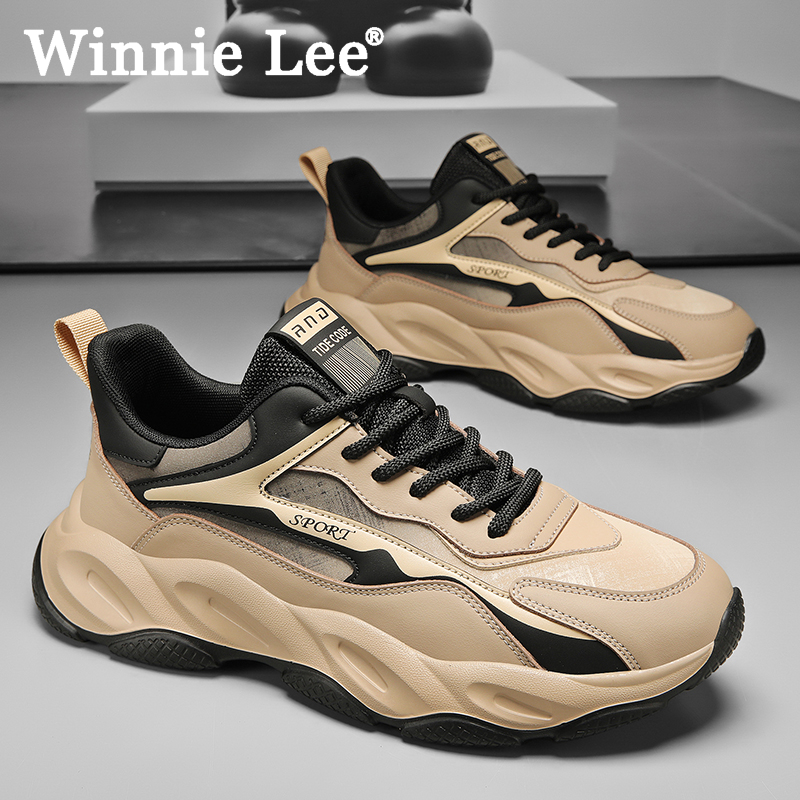 Winnie Lee男鞋秋季轻奢潮牌高级感百搭休闲运动跑步厚底老爹潮鞋
