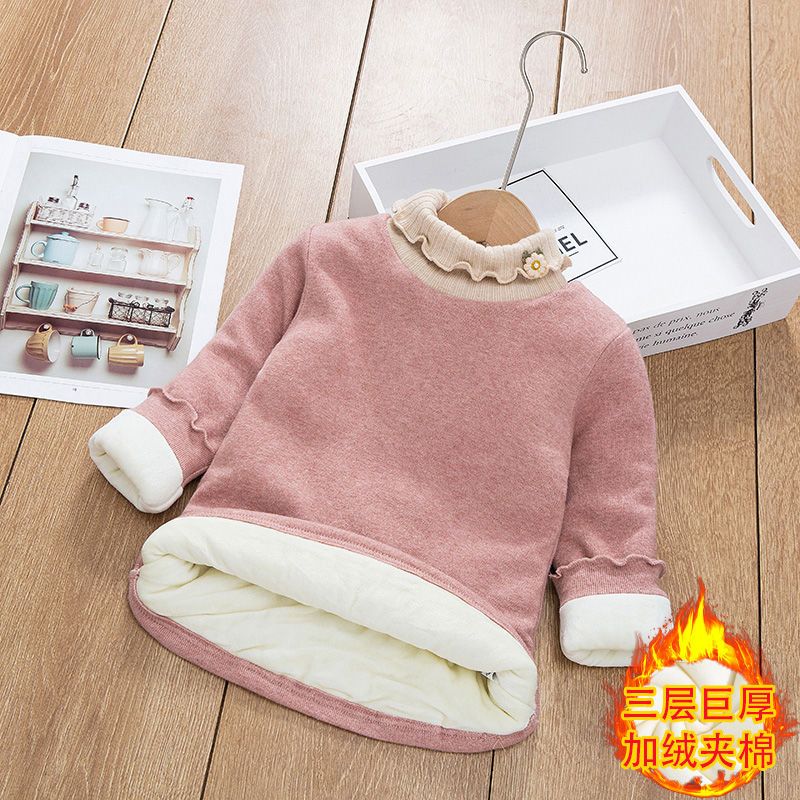 【小扬推荐】女童加厚保暖衣三层中大童冬季打底衫加绒半高领洋气纯