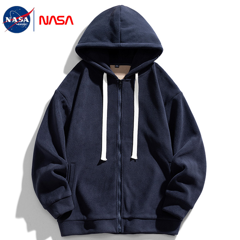 NASA潮流新款港风摇粒绒连帽卫衣中青年秋季男士宽松休闲百搭上衣