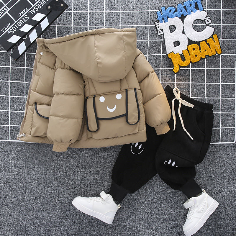 【冬季大促】儿童冬季新款加绒套装加厚男孩高档带帽超萌免洗棉衣