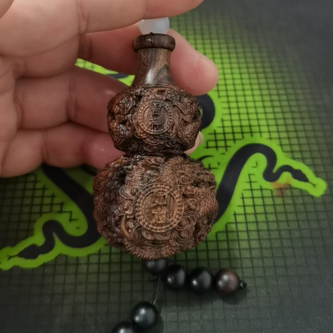 把件雕龙葫芦印尼达拉干木雕挂件