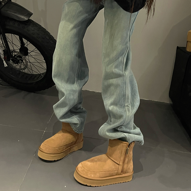 短筒雪地靴女冬加绒加厚2023年新款侧拉链时尚百搭厚底棉鞋保暖