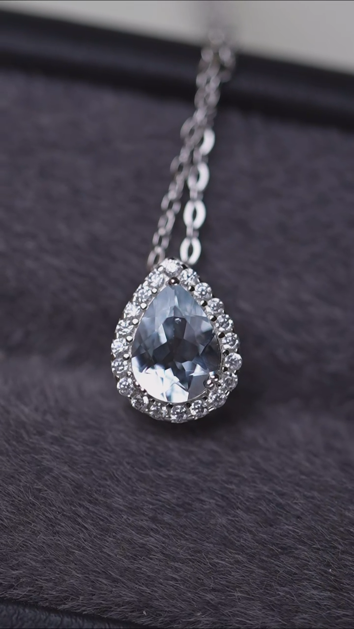 【闪购商品】海蓝宝石吊坠(赠链)银S925镶嵌3919-br40/海蓝宝吊坠