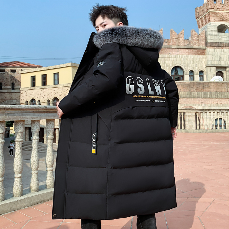 男士棉衣长款过膝冬季新款潮牌棉袄韩版加厚保暖青少年帅气大毛领