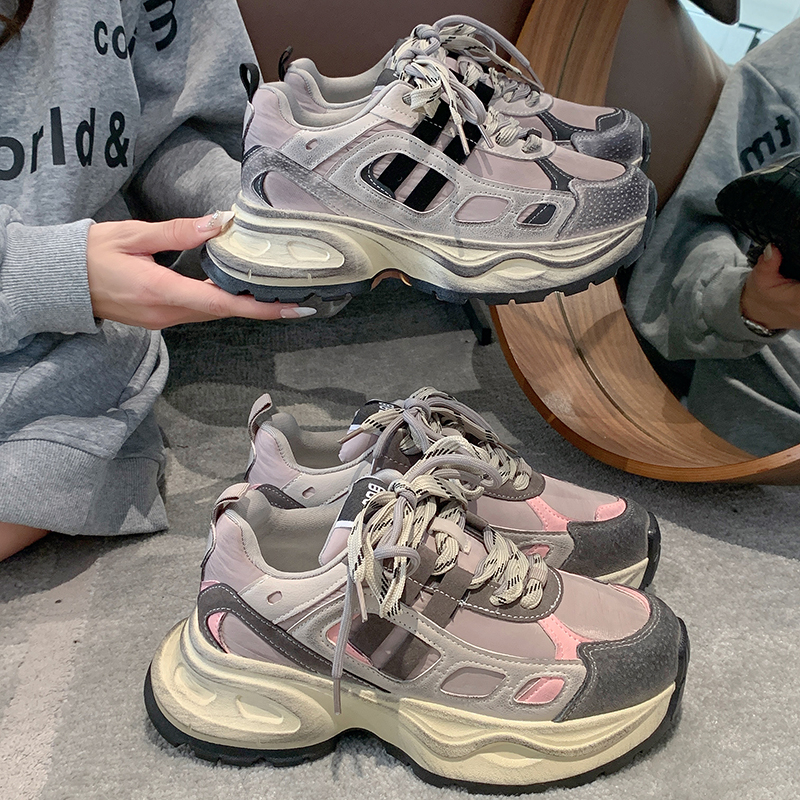 网红复古厚底擦色老爹鞋女秋季新款休闲百搭增高爆款运动鞋潮