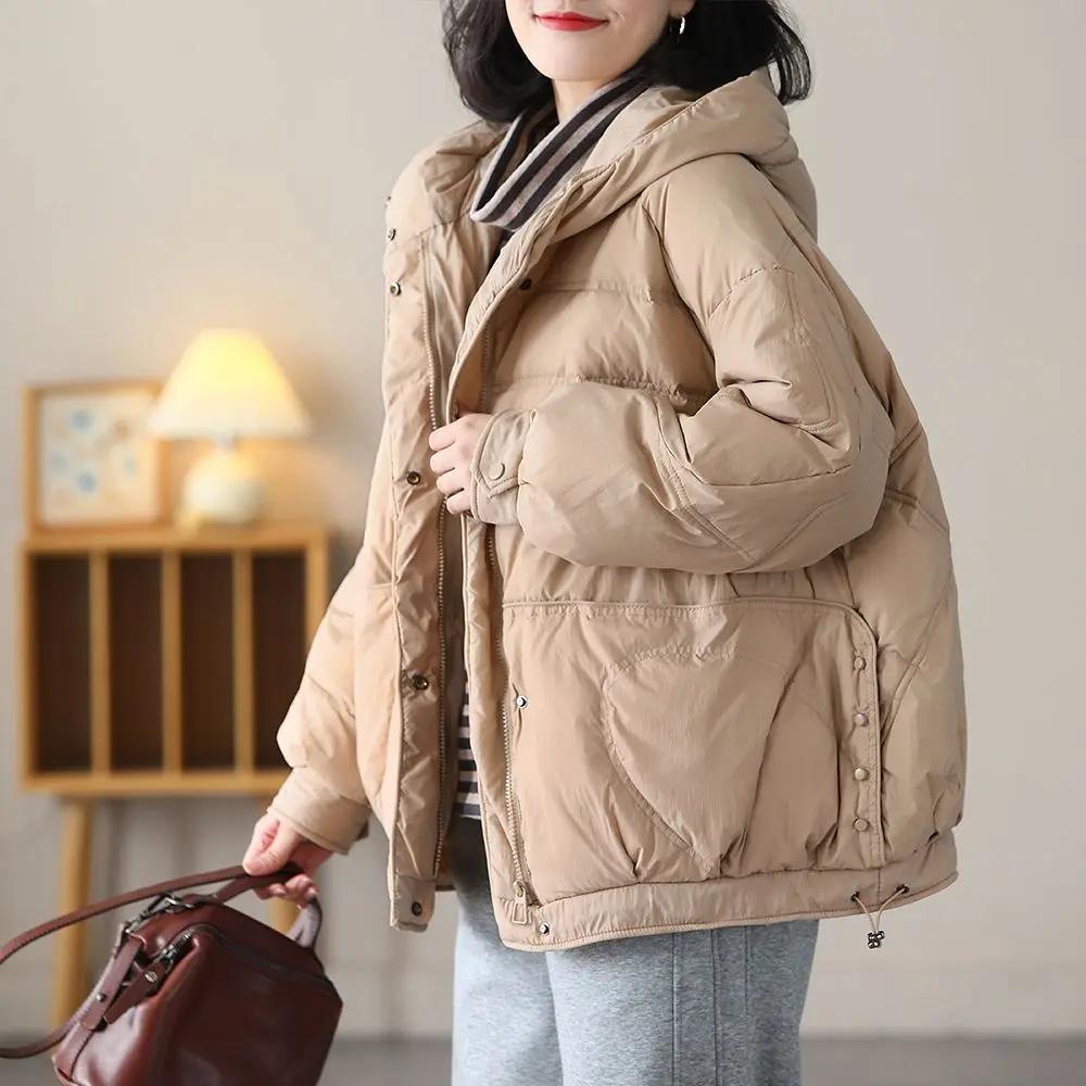 200斤高档大码连帽白鸭绒羽绒服女宽松保暖韩版气质拉链休