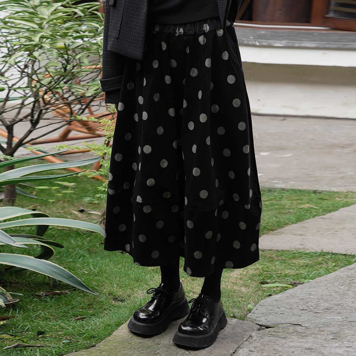 日系减龄甜美少女感绒半身裙春季中长款波点宽松半身裙花苞裙