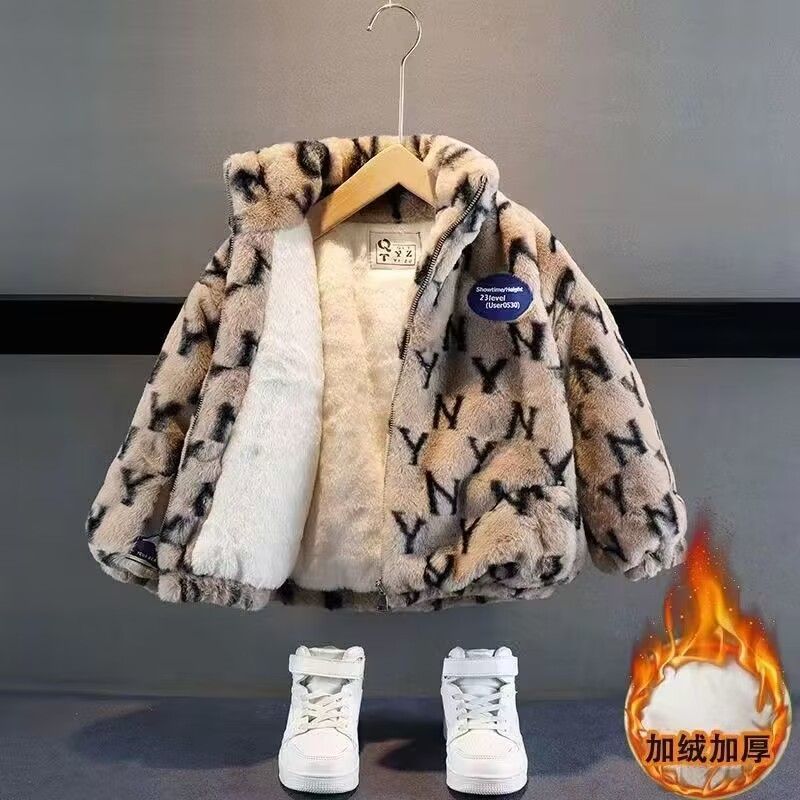 冬季上新宝宝棉服男女童加厚羊羔绒毛毛衣加绒棉袄保暖仿皮草儿童