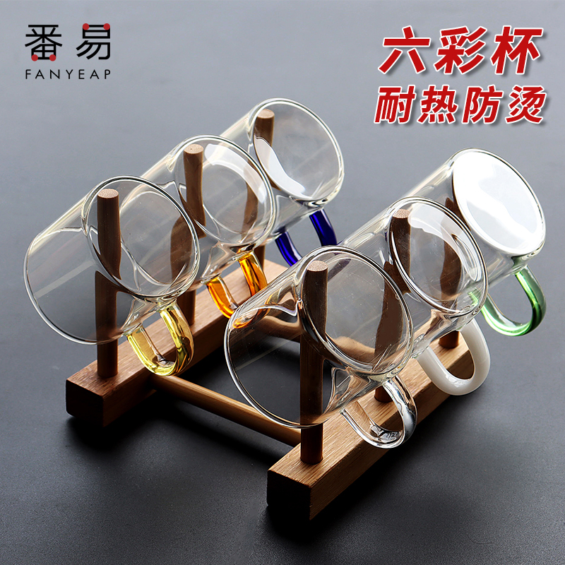 6只装玻璃功夫小茶杯加厚透明品茗杯子耐热带把小号家用茶具套装