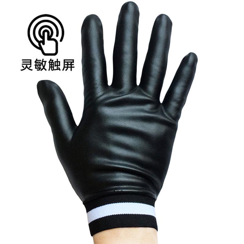 简约无痕触控屏幕黑色皮手套cos男女士冬季机车骑行加绒保暖防寒
