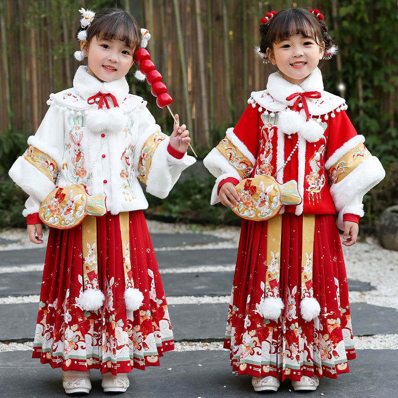 新品巴拉巴拉汉服女童儿童拜年服加厚中国风唐装日常喜庆年服秋冬