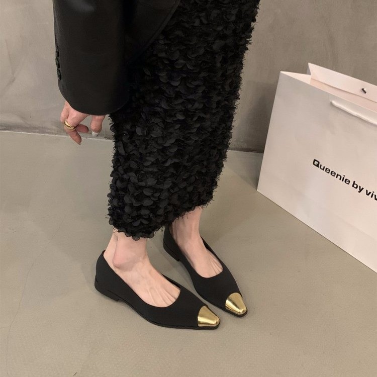 平底小香风金色尖头单鞋女鞋子2023秋季新款秋季法式气质