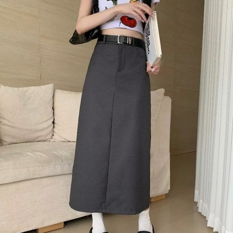 高级感灰色西装半身裙女秋冬新款设计感休闲包臀开叉裙宽松A字裙