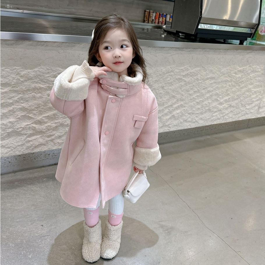 秋冬新款2023女童外套中长款大衣加厚冬季皮衣加棉衣