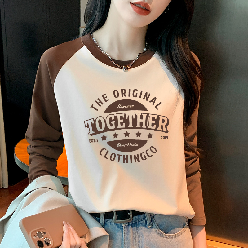 米子旗子夜蓝长袖t恤女春秋款直播间纯棉时尚小众打底衫上衣8470