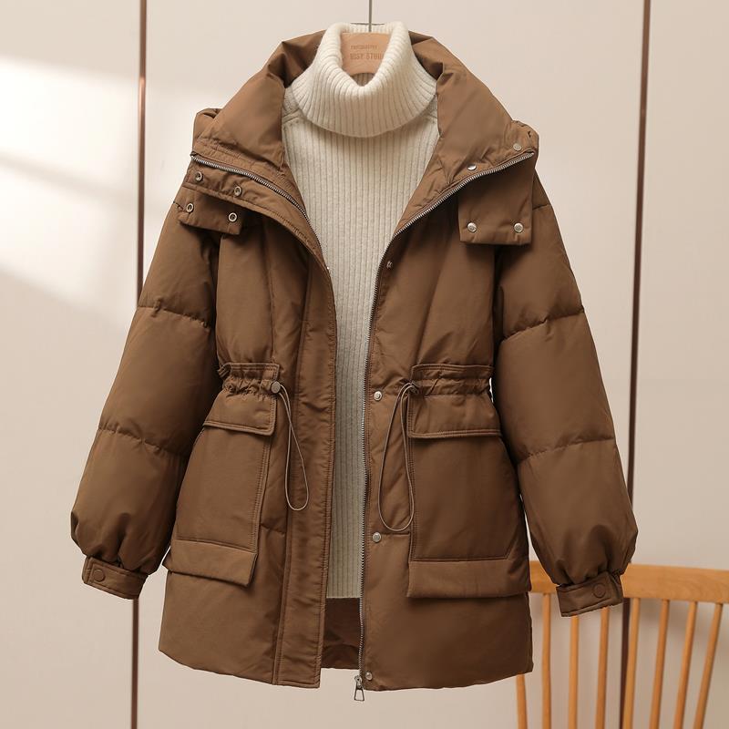 90白鸭绒2023新款大码羽绒服女中长款连帽收腰显瘦百搭保暖外套潮