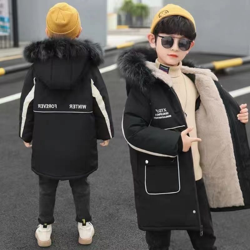 巴拉拉吧男童冬装棉衣加绒加厚棉服2023新款大童儿童外套潮洋气棉