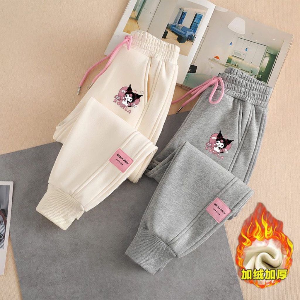 女童裤子2023新款秋冬款中大儿童运动裤女孩库洛米卫裤加绒炸街
