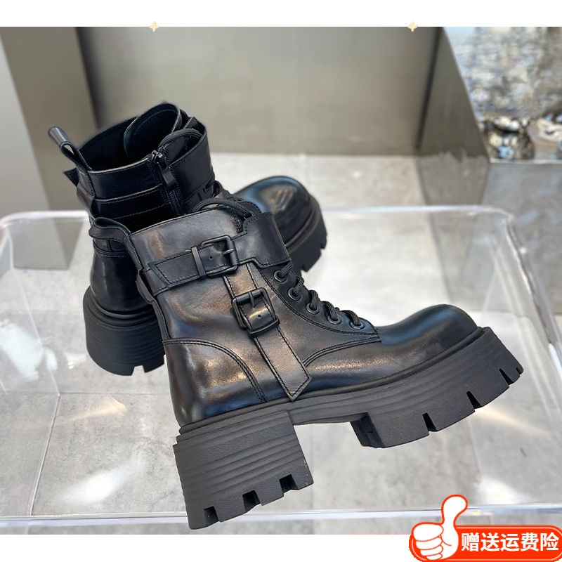红蜻蜓牌英伦风厚底增高马丁靴子小个子短靴子女鞋春新款时尚单鞋
