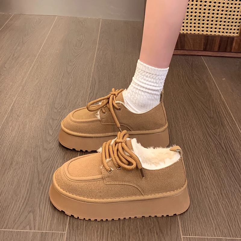 2024千寻宜鞋厚底勃肯鞋加绒加厚雪地靴2024新款冬季毛毛面包鞋ps