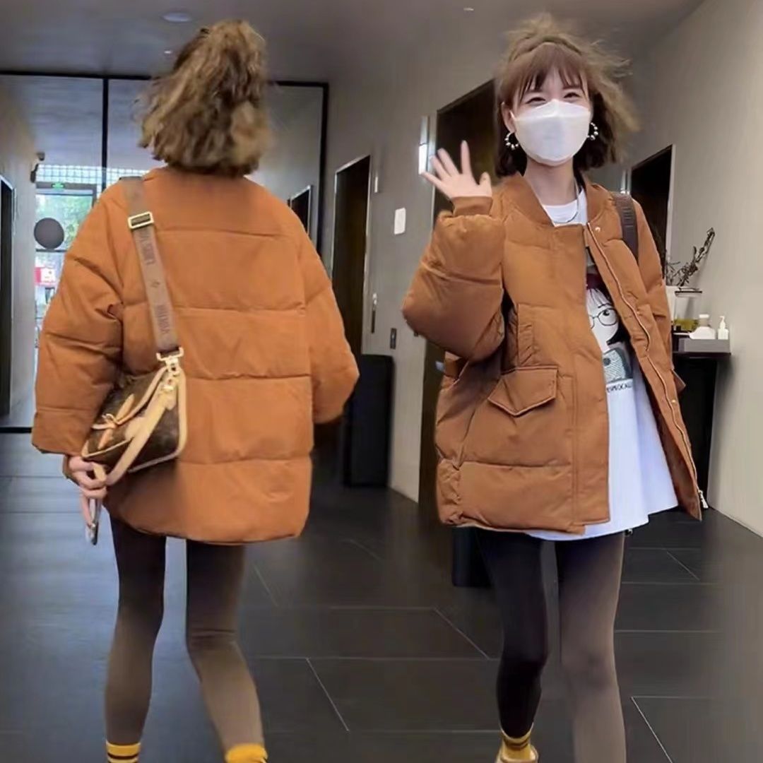 圆领白鸭绒羽绒服女2023冬新韩版时尚短款小个子棒球服外套面包服