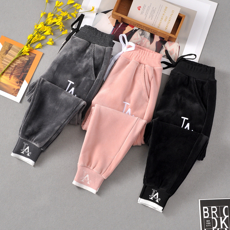 女童灯芯绒裤子加绒加厚2021新款秋冬中大童儿童运动萝卜洋气外穿