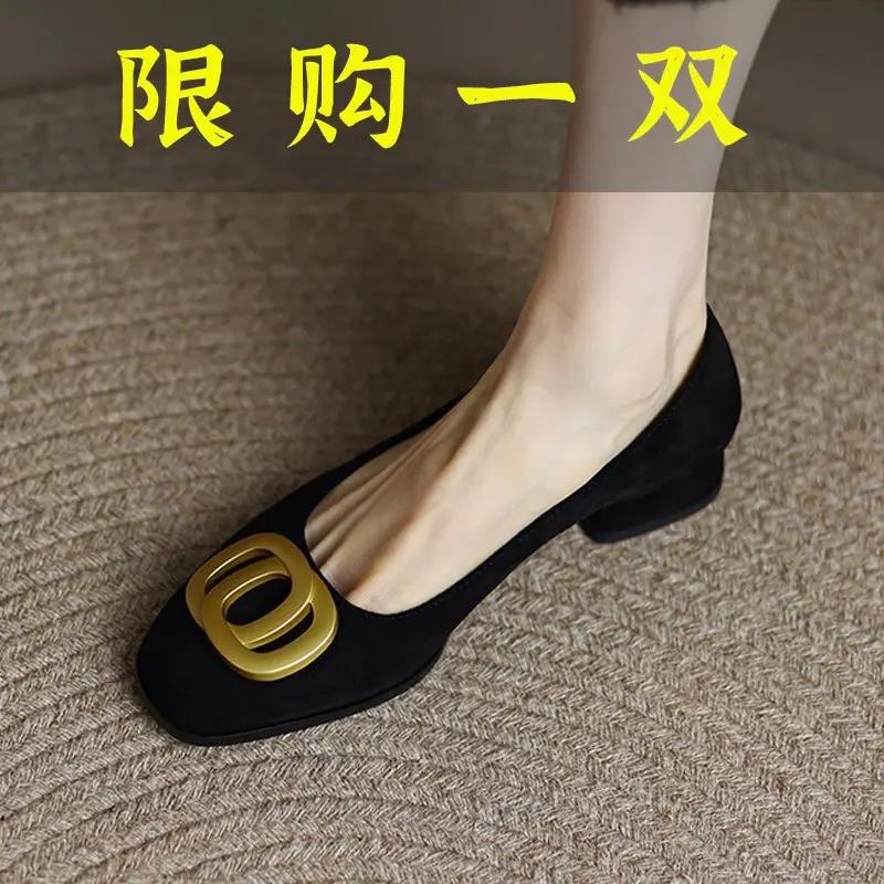 红蜻蜓牌香港大码低跟单鞋女2023年秋季百搭圆头女鞋绒面浅口圆