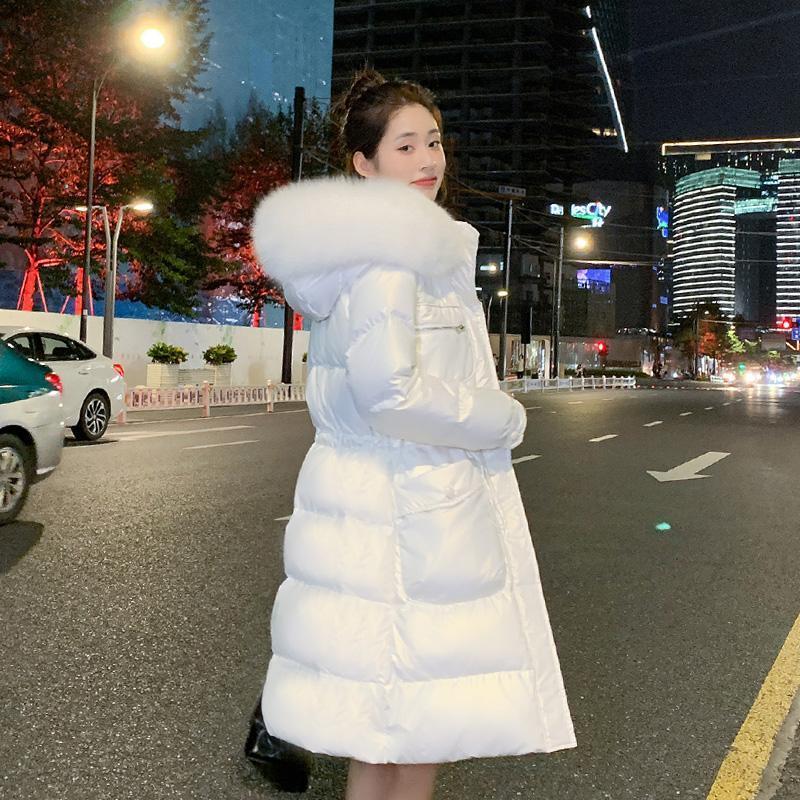 白鸭绒2023冬季新款高档免洗白色羽绒服女中长款百搭收腰/非半身