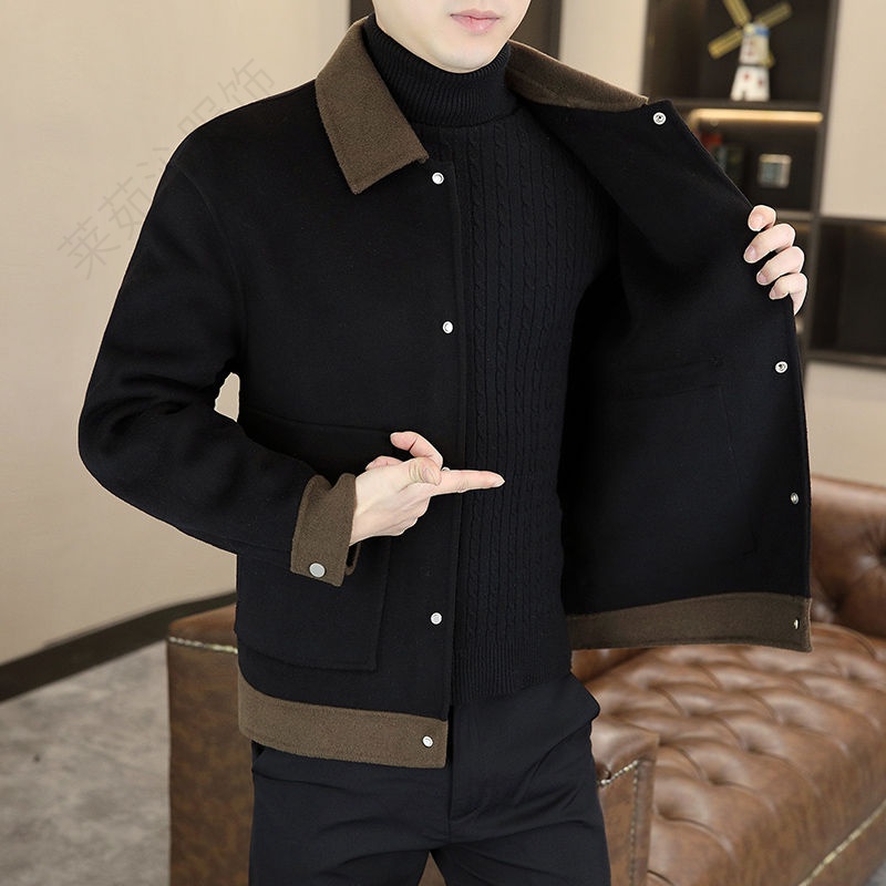 【小扬哥推荐】轻奢双面呢大衣男士高档秋冬季修身短款韩版潮流帅气