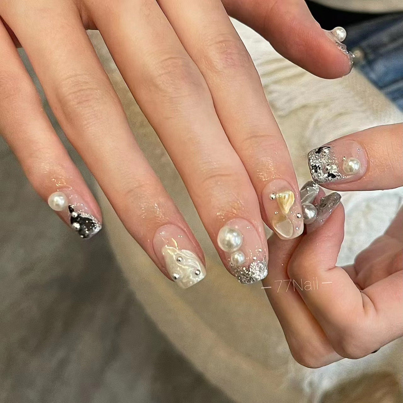 穿戴甲纯手工美甲成品假指甲贴片法式亮片贝壳琉璃胶小红秋冬新款