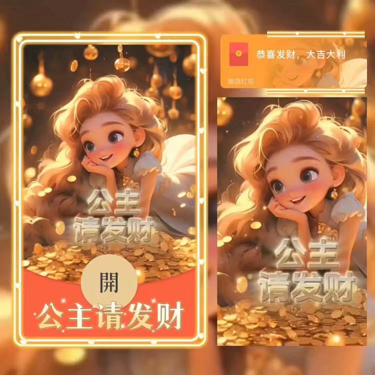 2024年网红公主请发财红包封面动态音乐皮肤设计定制服务序列号
