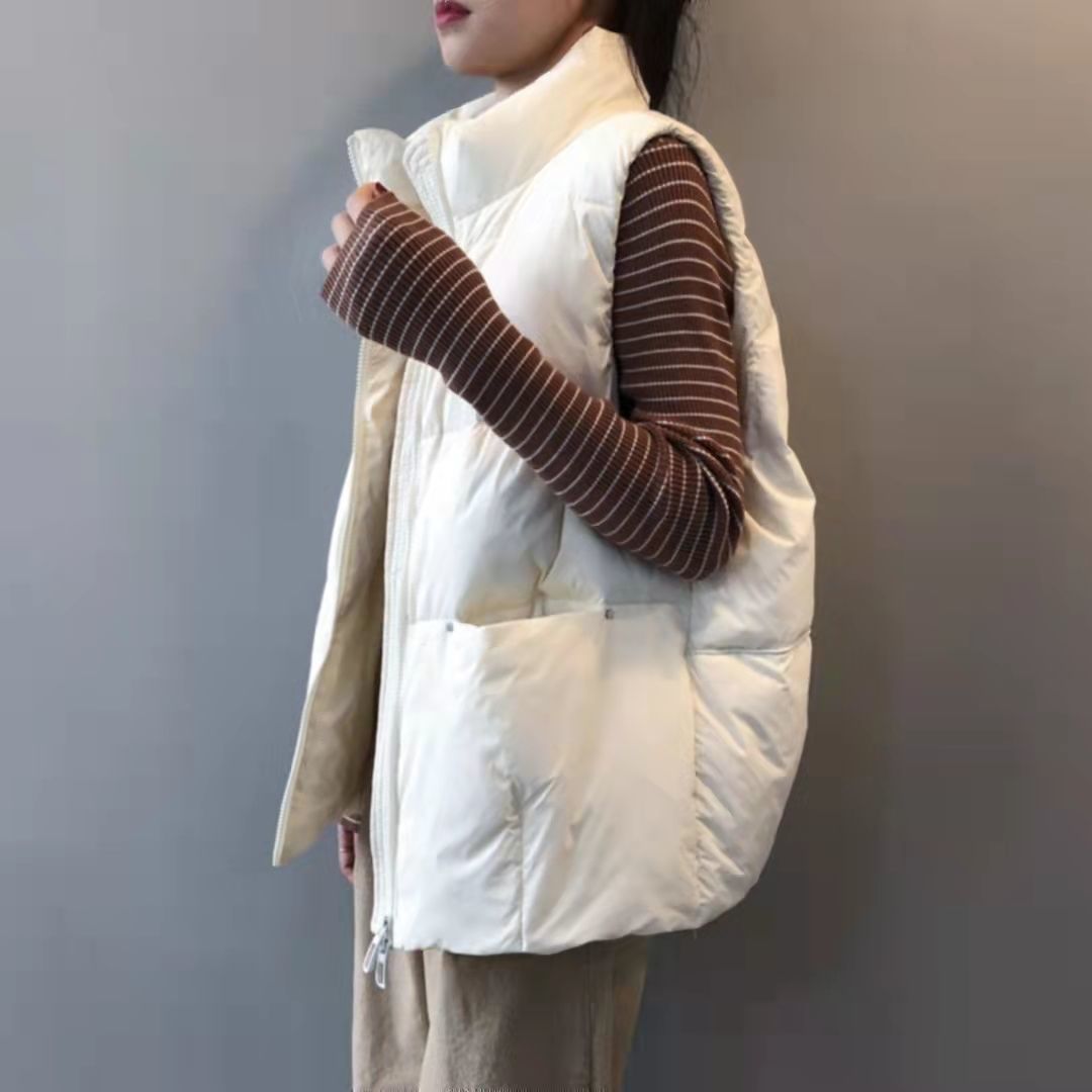 羽绒马甲女短款2023秋冬新款韩版宽松白鸭绒羽绒服背心坎肩外套潮