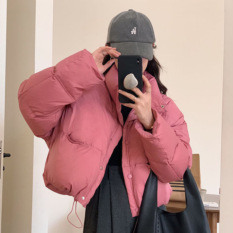 冬季新款羽绒服女休闲时尚韩版小个子宽松加厚立领短款面包服外套