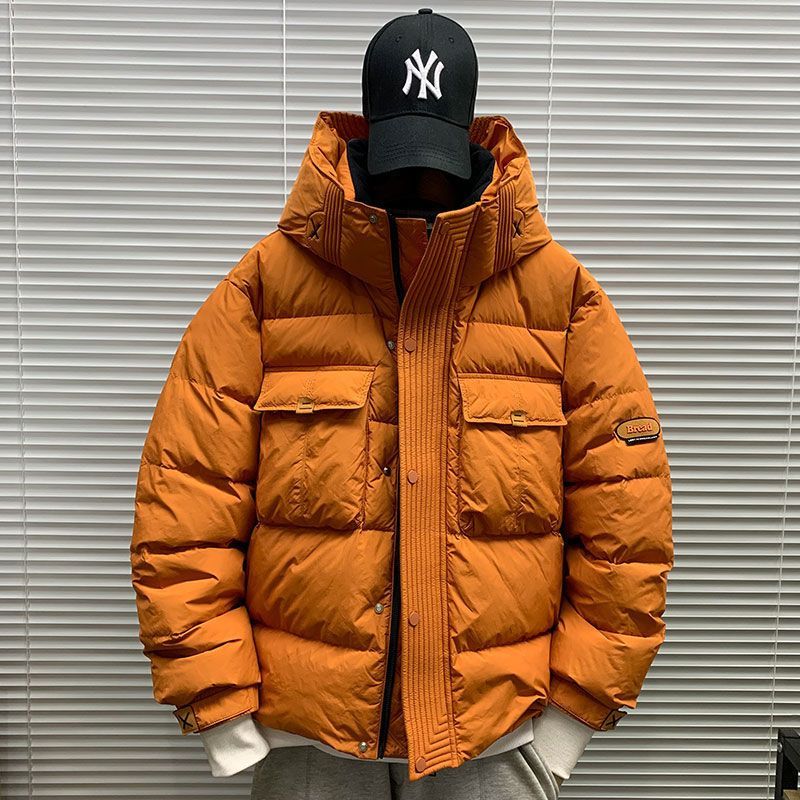 新款2023冬季新款工装连帽短款羽绒服男士休闲宽松百搭潮牌派克