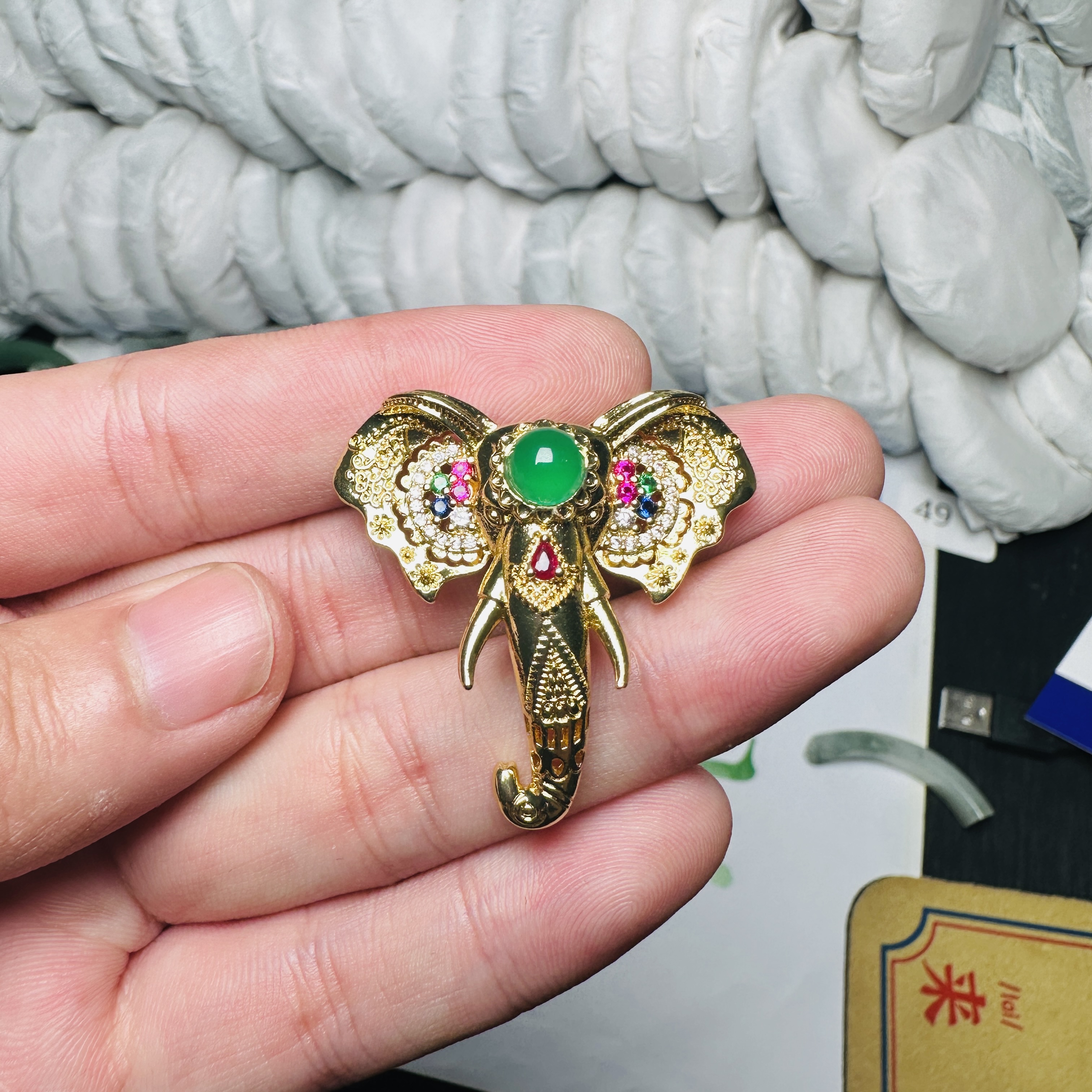 【少帅精选】高档珠宝天然A货澳大利亚冰阳绿古法豪华镶嵌象神吊坠