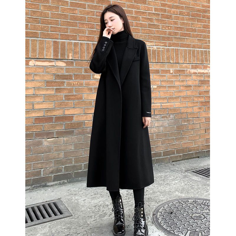 高端加厚羊毛大衣女小个子2023冬装新款气质显瘦系带黑色毛呢外套