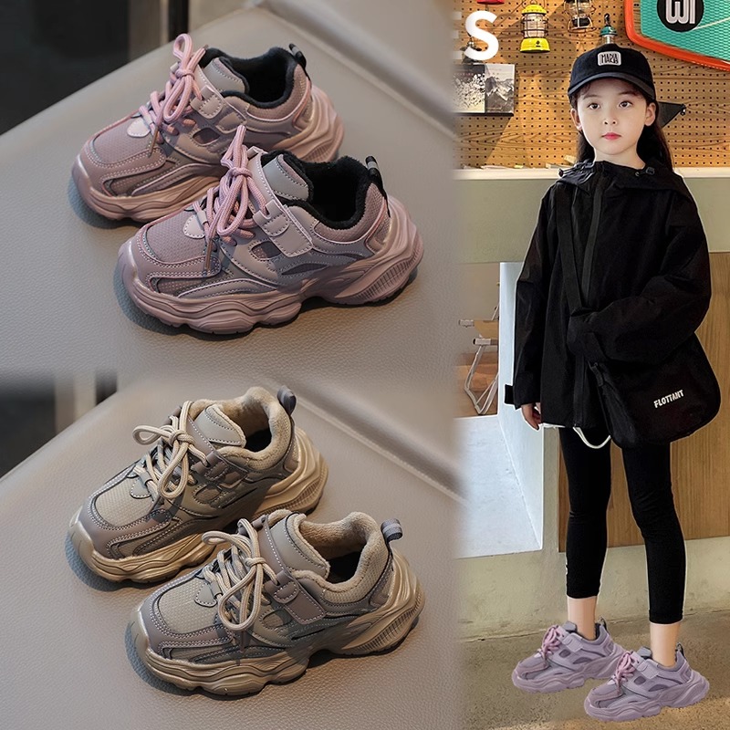 儿童二棉鞋子女童加绒运动鞋2023秋冬季新款男童休闲鞋保暖老爹鞋