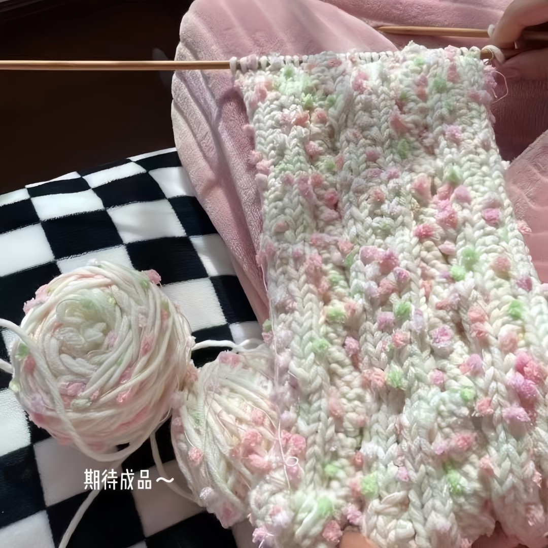网红同款七彩彩虹手工编织围巾手工编织diy海马毛线女生围巾手织