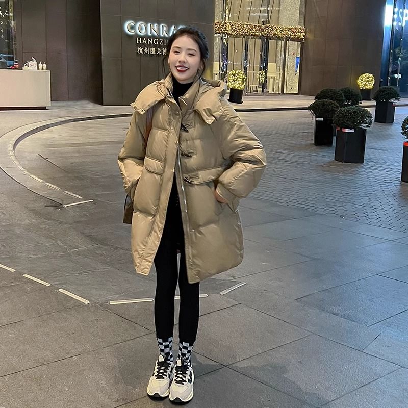 波司澄羽绒棉服女2023新款冬季设计感小众中长款牛角加厚棉衣外套