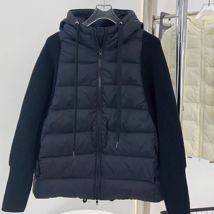 波司澄法式洋气高端针织袖鸭绒羽绒服女冬新款高档拼接连帽短款小