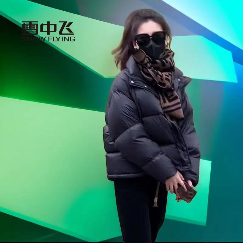 雪中飞绒服羽绒服短款女小个子2023冬季新时尚休闲黑色保暖立领