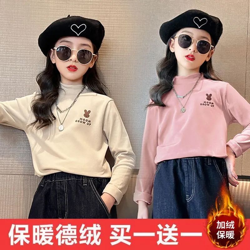 巴拉拉吧单/两件儿童德绒打底衫秋冬季女童保暖上衣中大童半高领