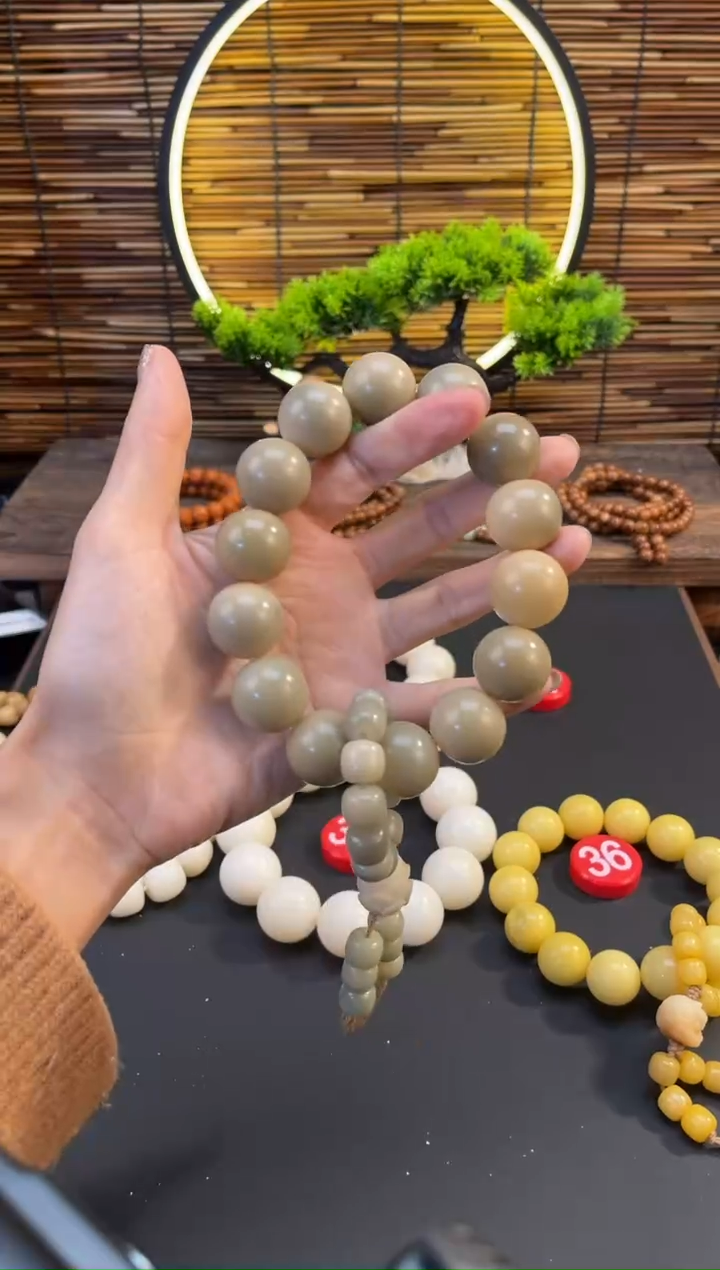 【闪购商品】菩提根/象牙果吊坠14颗手串青色