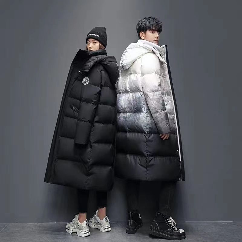 爆款羽绒服男中长款2024年新款韩版冬季外穿加厚防寒渐变色情侣同