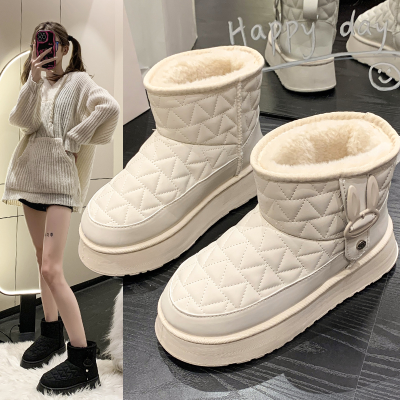 短筒雪地靴女皮毛一体短款2023年冬季新款加厚加绒厚底保暖棉鞋