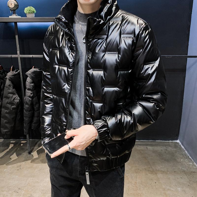时尚亮面轻薄羽绒服短款冬季韩版潮流加厚保暖立领男士外套