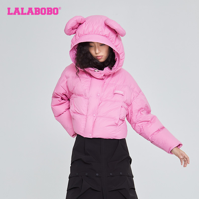 LALABOBO美拉德风23年新款立体熊耳朵连帽轻薄羽绒服CBCC-WSYR13