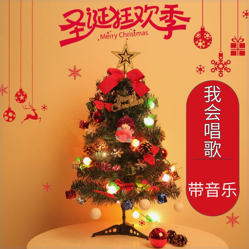 圣诞节迷你60cm摆件套餐桌面小型带彩灯圣诞树会发光装饰圣诞树品