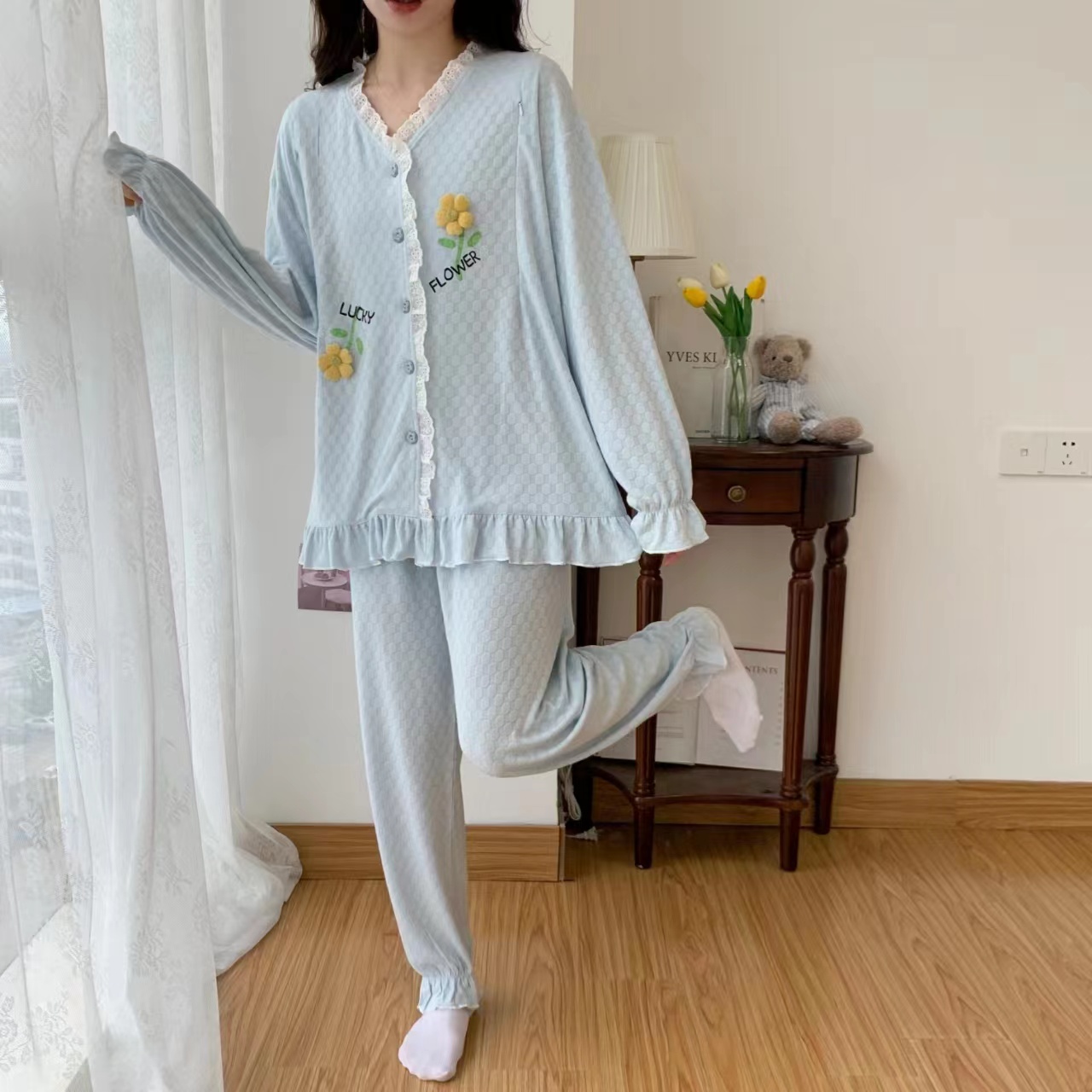 纯棉产前产后哺乳衣 纯棉月子服 月子服春秋长袖保暖保暖秋冬季